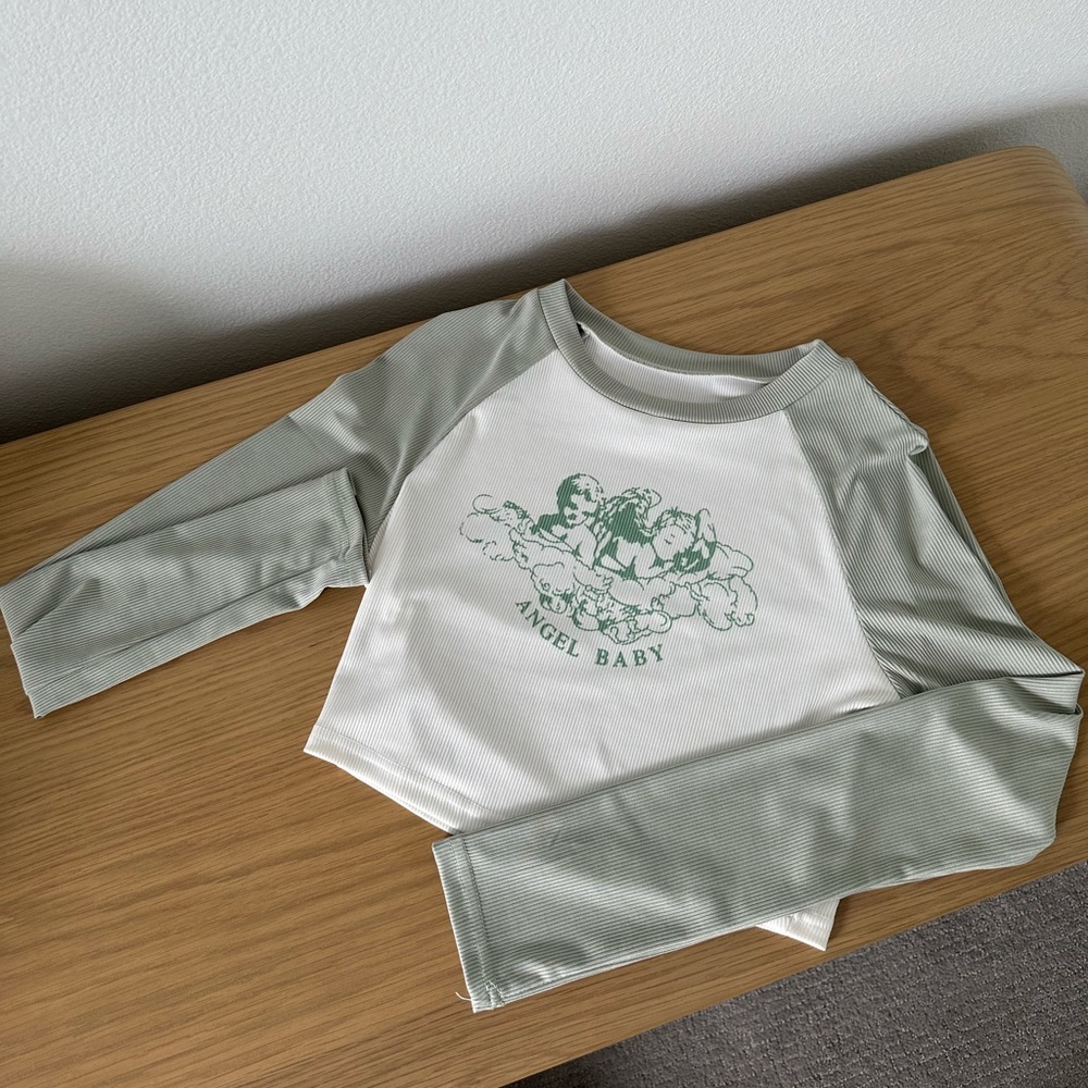 SHEIN angel baby crop long sleeve top. Sage green color sleeves. Trendy top
